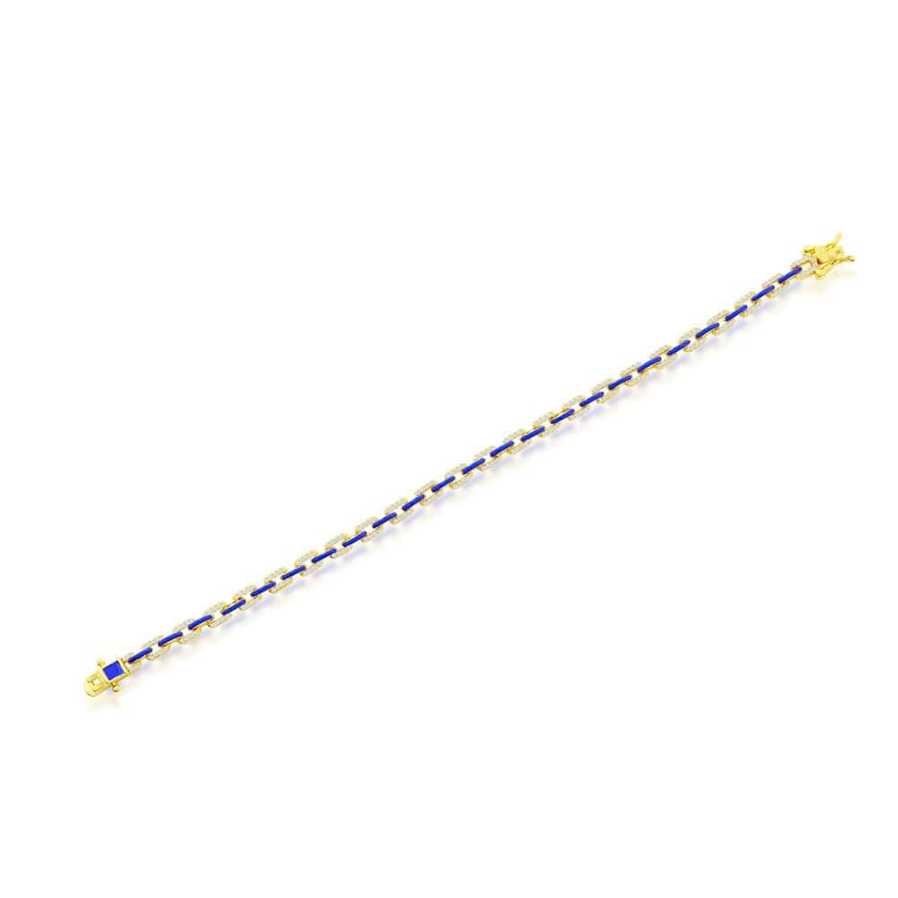 Navy Enamel & CZ Paperclip Bracelet