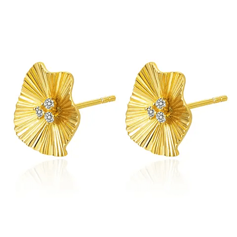 Sterling Silver Gold Plated Flower Earrings with Cz