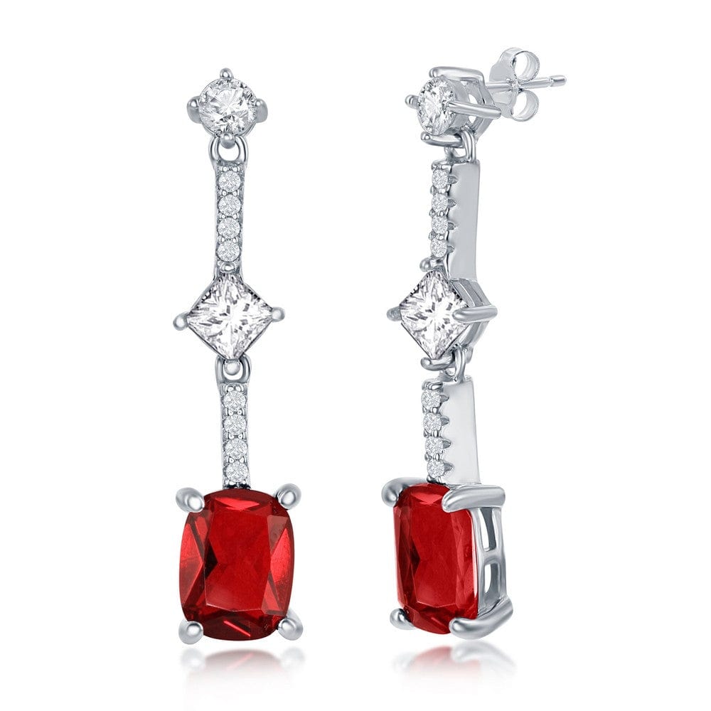 White & Cushion-Cut CZ Earrings - Ruby
