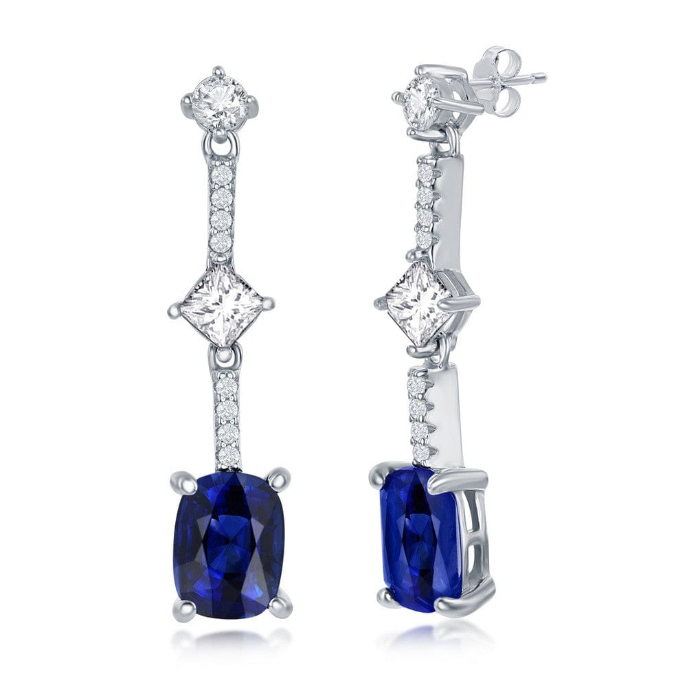 White & Cushion-Cut CZ Earrings - Sapphire
