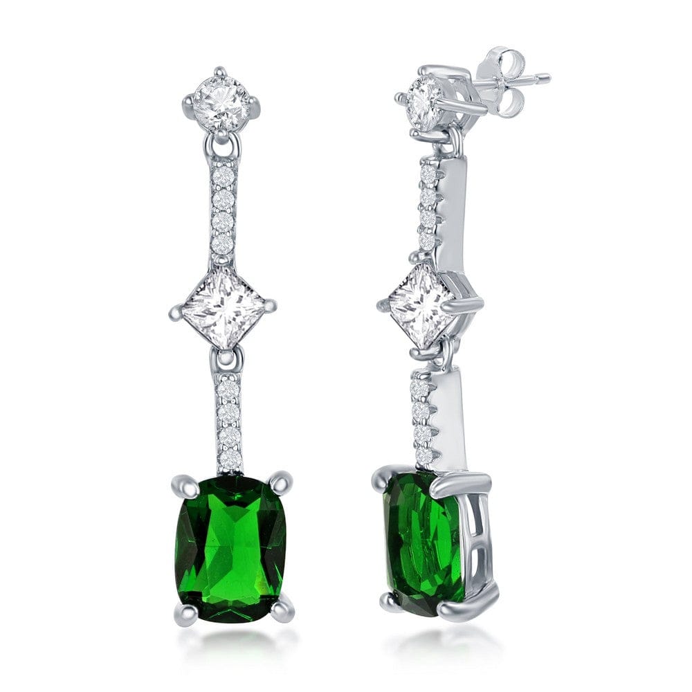 White & Cushion-Cut CZ Earrings - Emerald