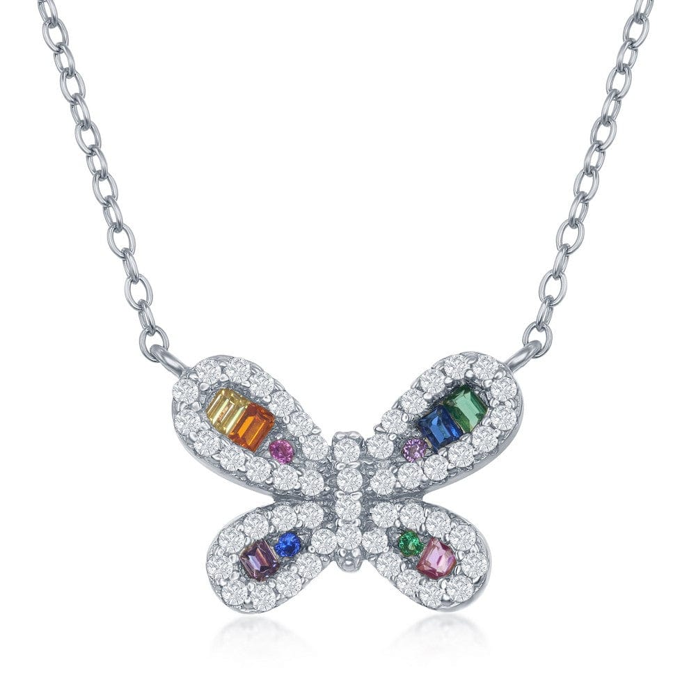 Rainbow CZ Butterfly Neckalce