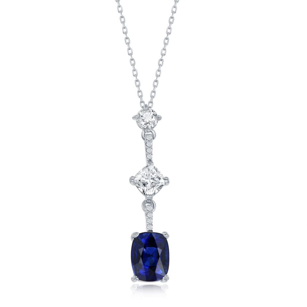 White & Cushion-Cut CZ Necklace - Sapphire