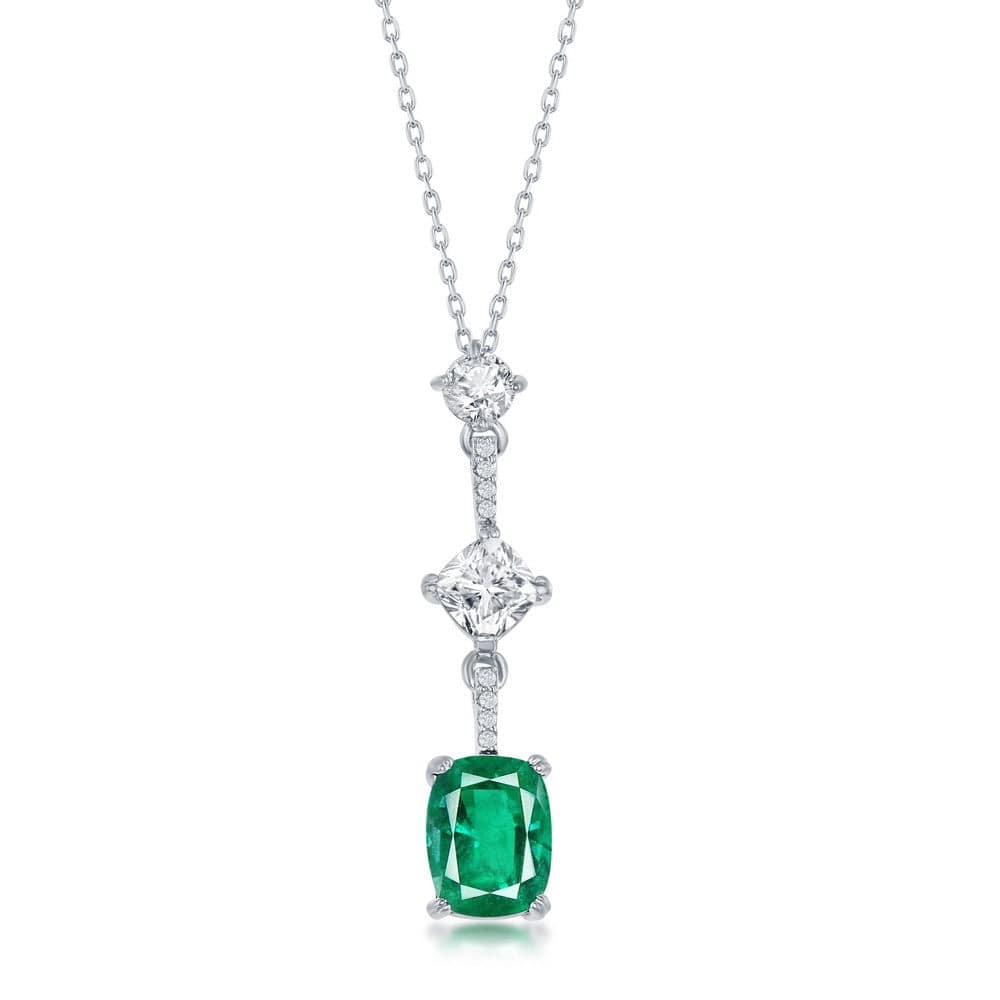 White & Cushion-Cut CZ Necklace - Emerald