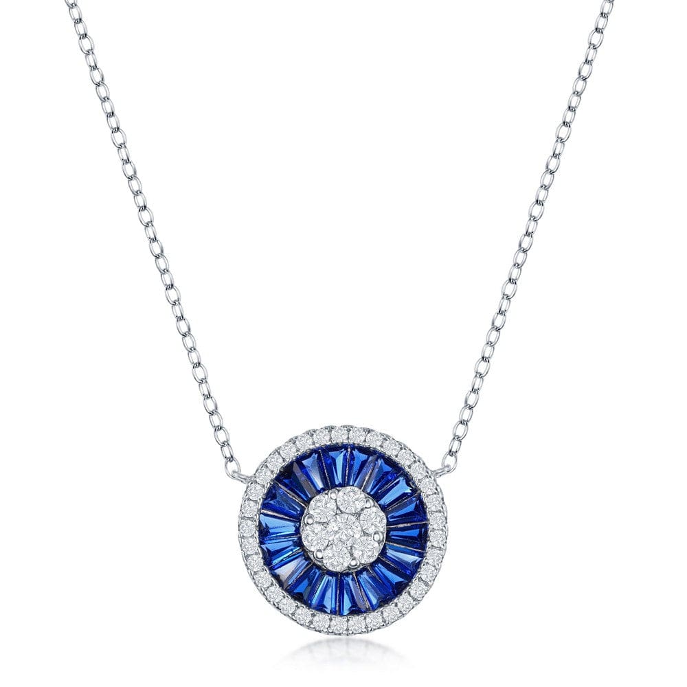 White CZ Baguette Sapphire Circle Necklace