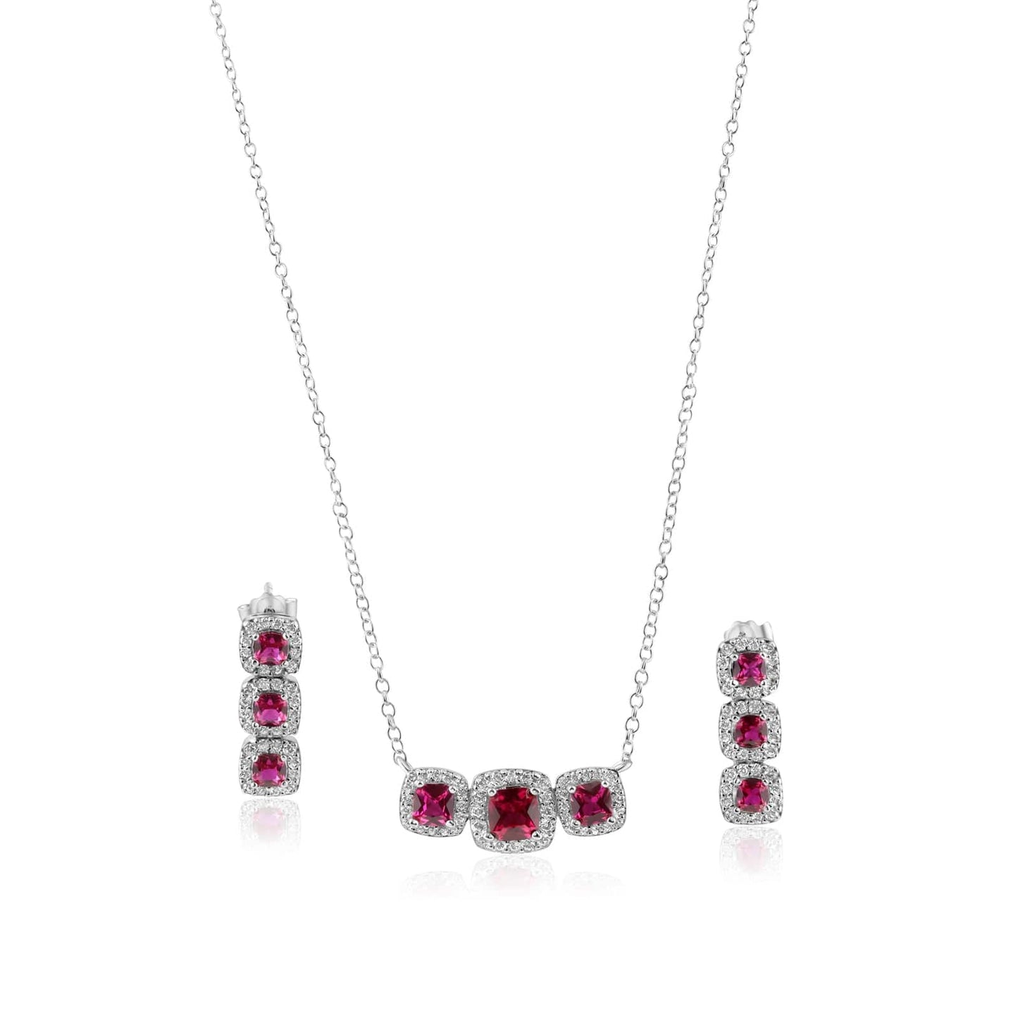 Trio CZ Necklace Red