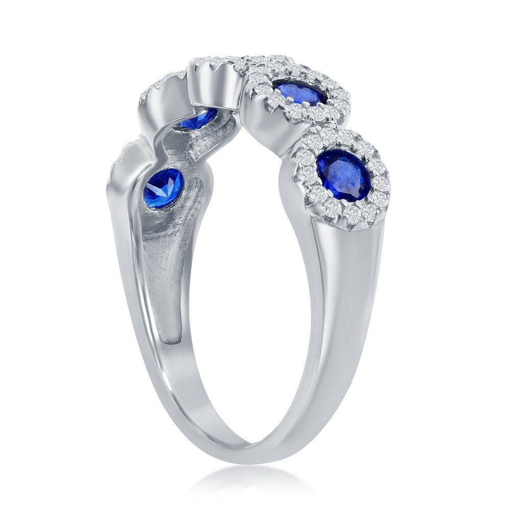 Round White & Sapphire CZ Half Eternity Ring