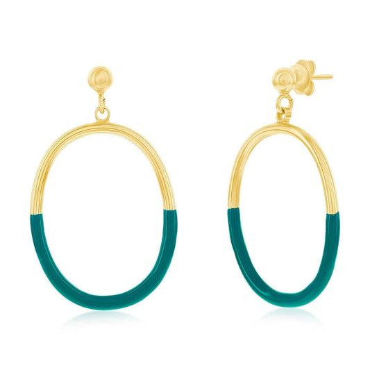 Enamel Oval Earrings-Petrolio Enamel 