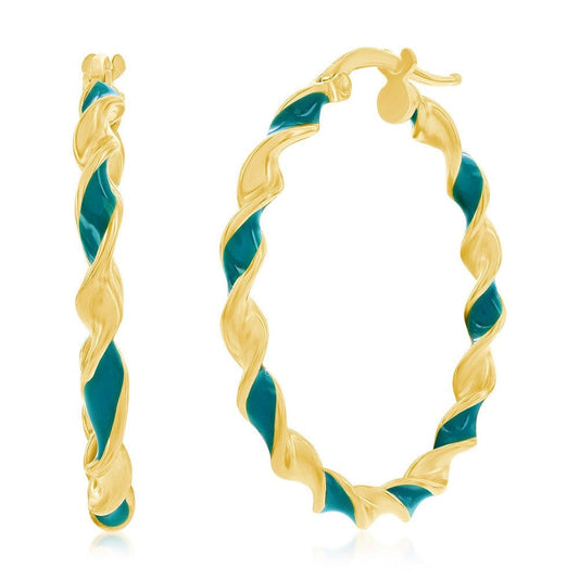 Petrolio Enamel 30mm Twisted Hoop Earrings - Gold Plated