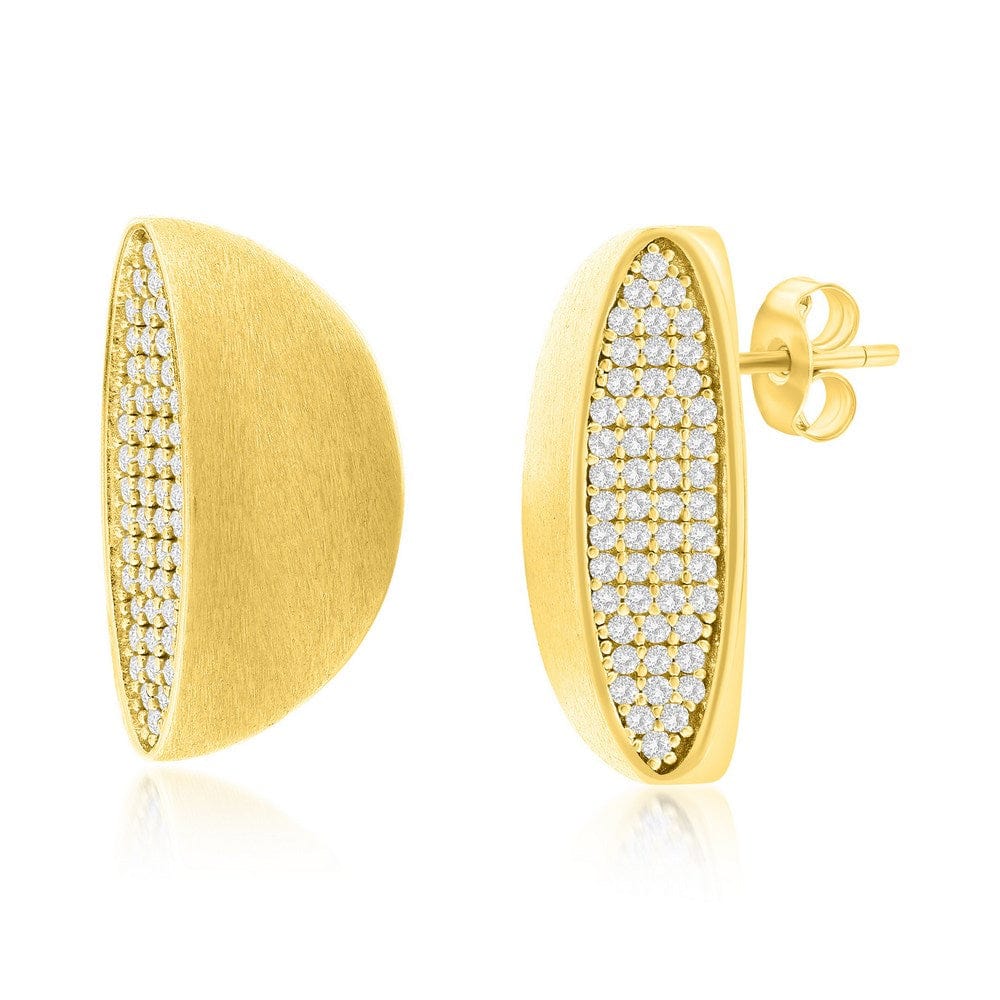 Pave CZ & Matte Half Circle Earrings