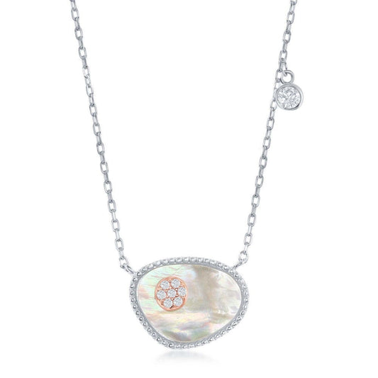 Oval MOP & CZ Circle Necklace