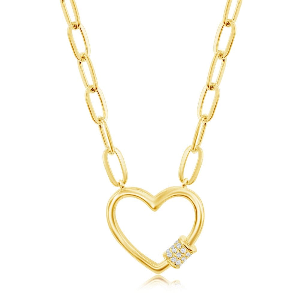 Micro Pave CZ Heart Paperclip Necklace