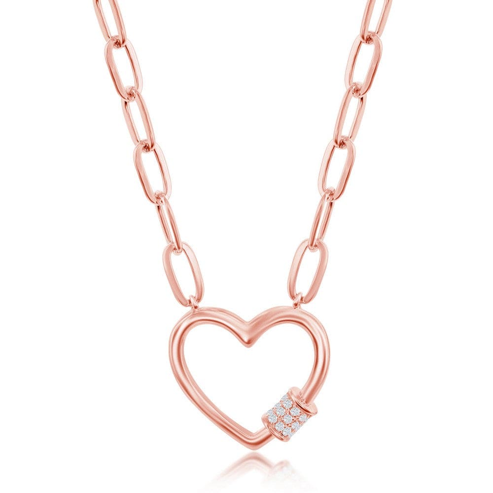 Micro Pave CZ Heart Paperclip Necklace