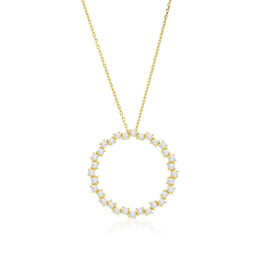 Sterling Silver Open Circle CZ Necklace - Gold Plated