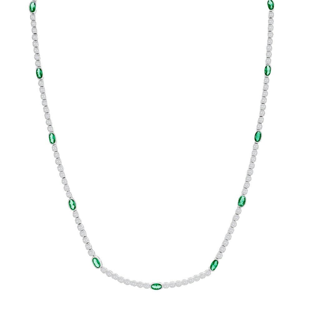 Beaded Outline Oval & Round CZ Tennis Necklace