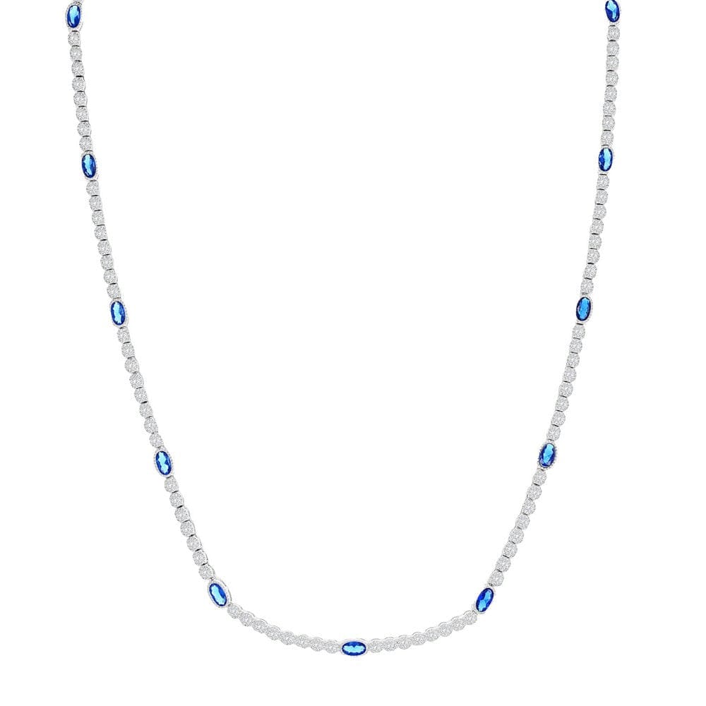 Beaded Outline Oval & Round CZ Tennis Necklace