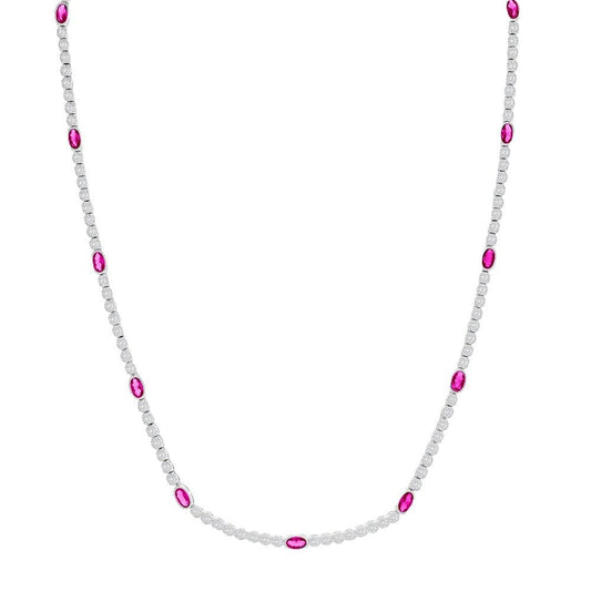 Beaded Outline Oval & Round CZ Tennis Necklace