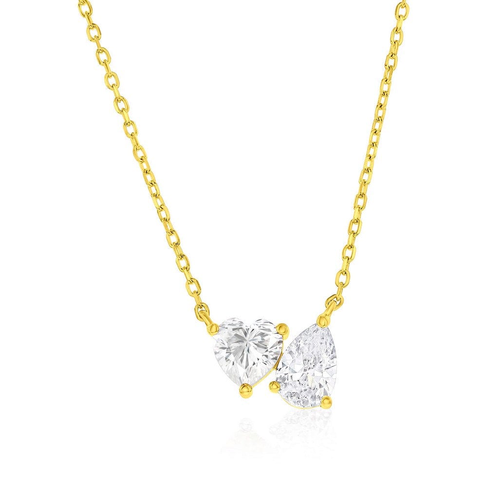 Heart & Pearshaped CZ Necklace