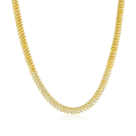 Sterling Silver Wave CZ Necklace - Gold Plated