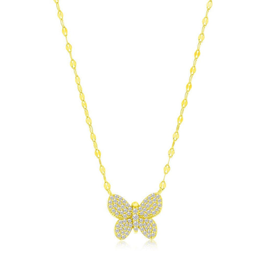 Butterfly Pave CZ Mirror Chain Necklace