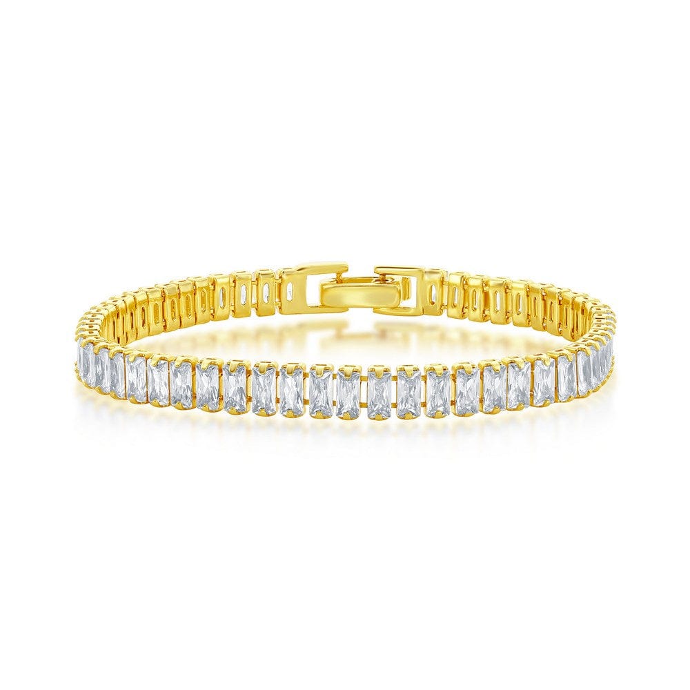 6mm Baguette CZ Tennis Bracelet - Gold Plated