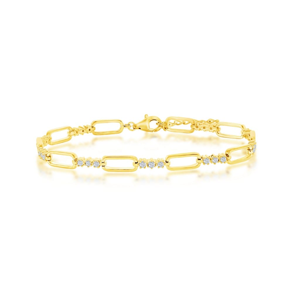 Alternating Paperclip & CZ Bracelet-GP