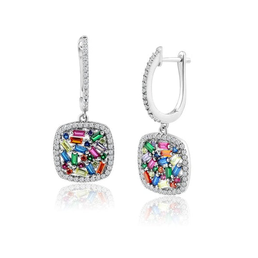 Multi Colored CZ Square Dangling Earrings