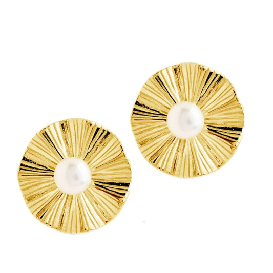 Textured Disc Pearl Earrings