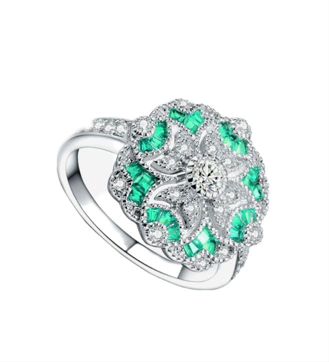 Emerald CZ Flower Ring