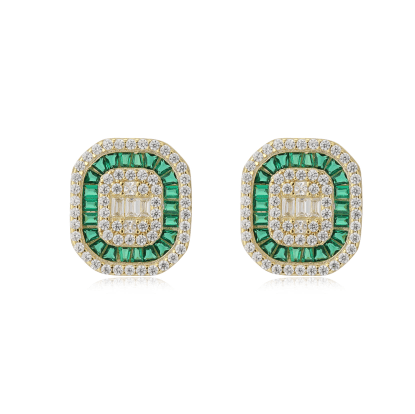 Emerald Baguette Studs