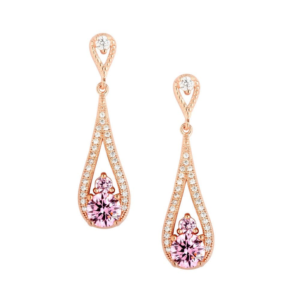 Micro Pave Teardrop with Center Pink CZ Earrings