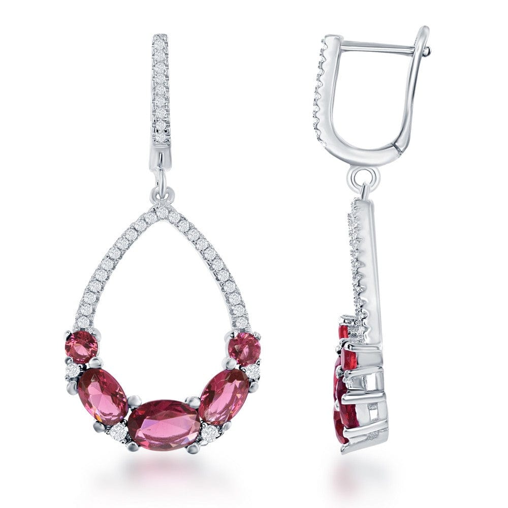 Open Teardrop with Red CZ Earrings