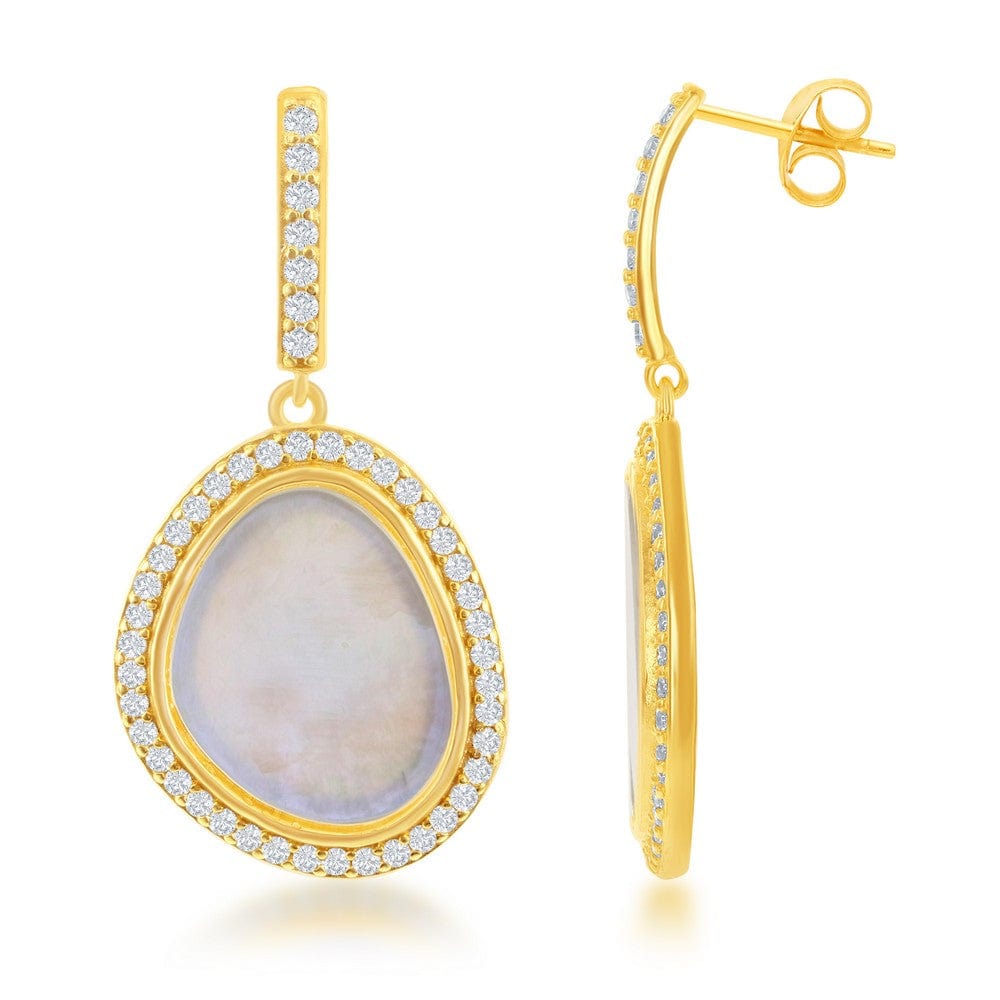 GP Dangling Nugget Shaped MOP with CZ Border Earrings