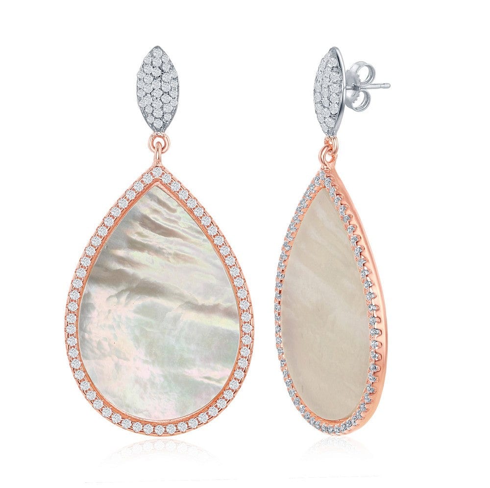 Two-Tone MOP Teardrop with RG CZ Border Earrings