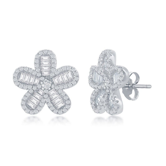 Baguette CZ Flower Stud Earrings