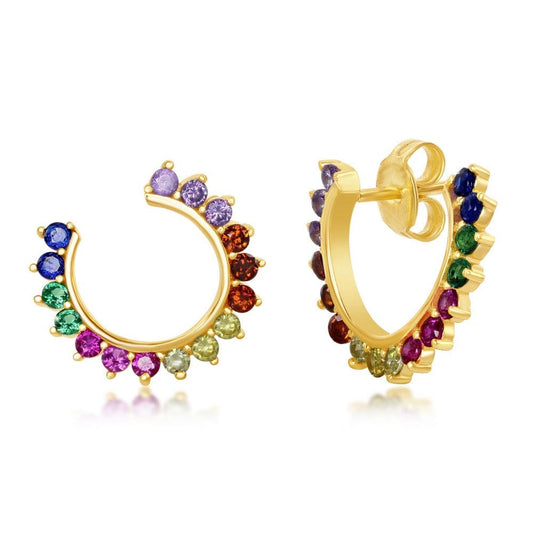 Rainbow CZ Open Hoop Stud Earring