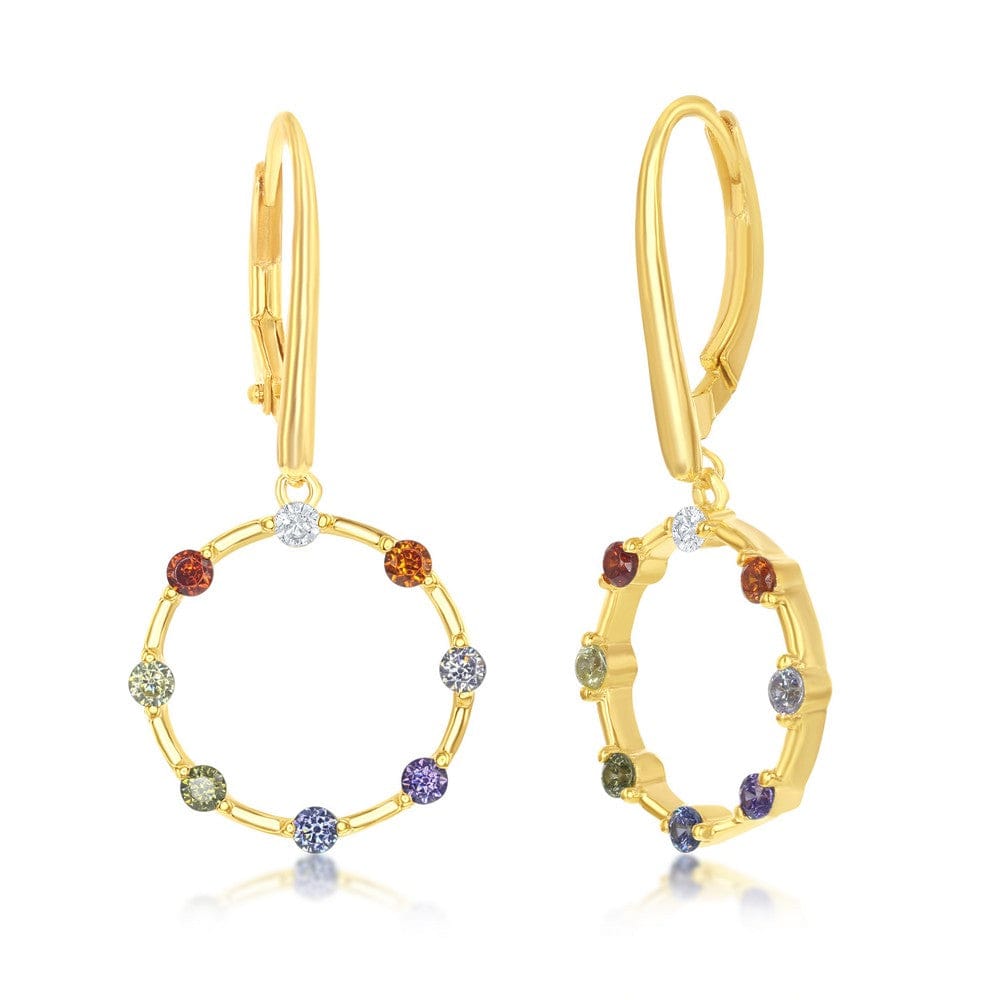 Rainbow CZ Circle Earrings