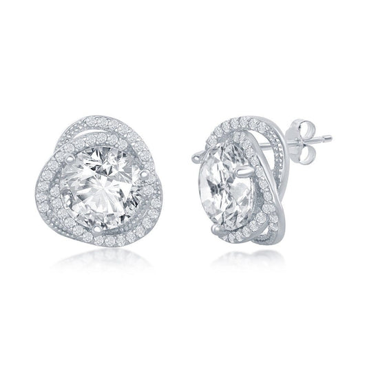 Round CZ Flower Design Earrings