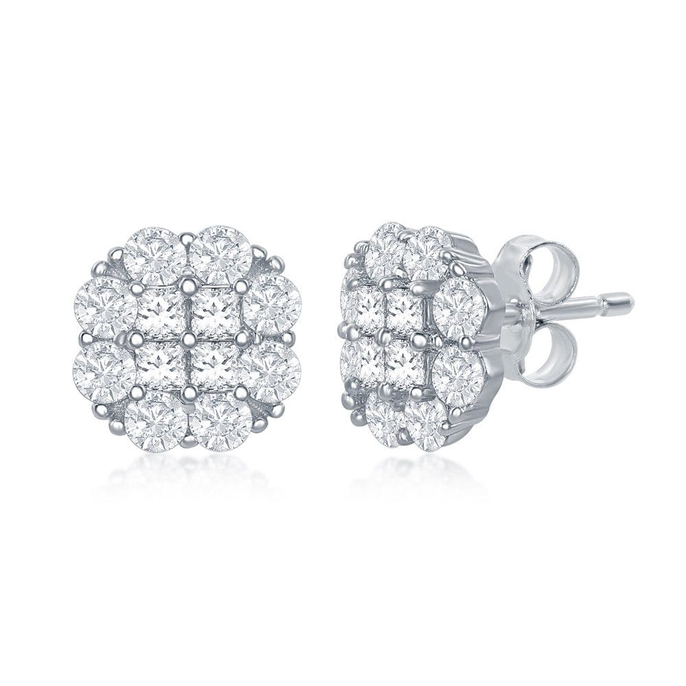 Flower Design CZ Stud Earrings