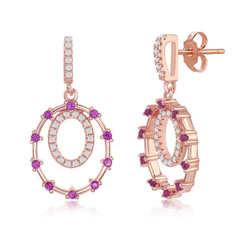 Double Circle, Ruby CZ Earrings