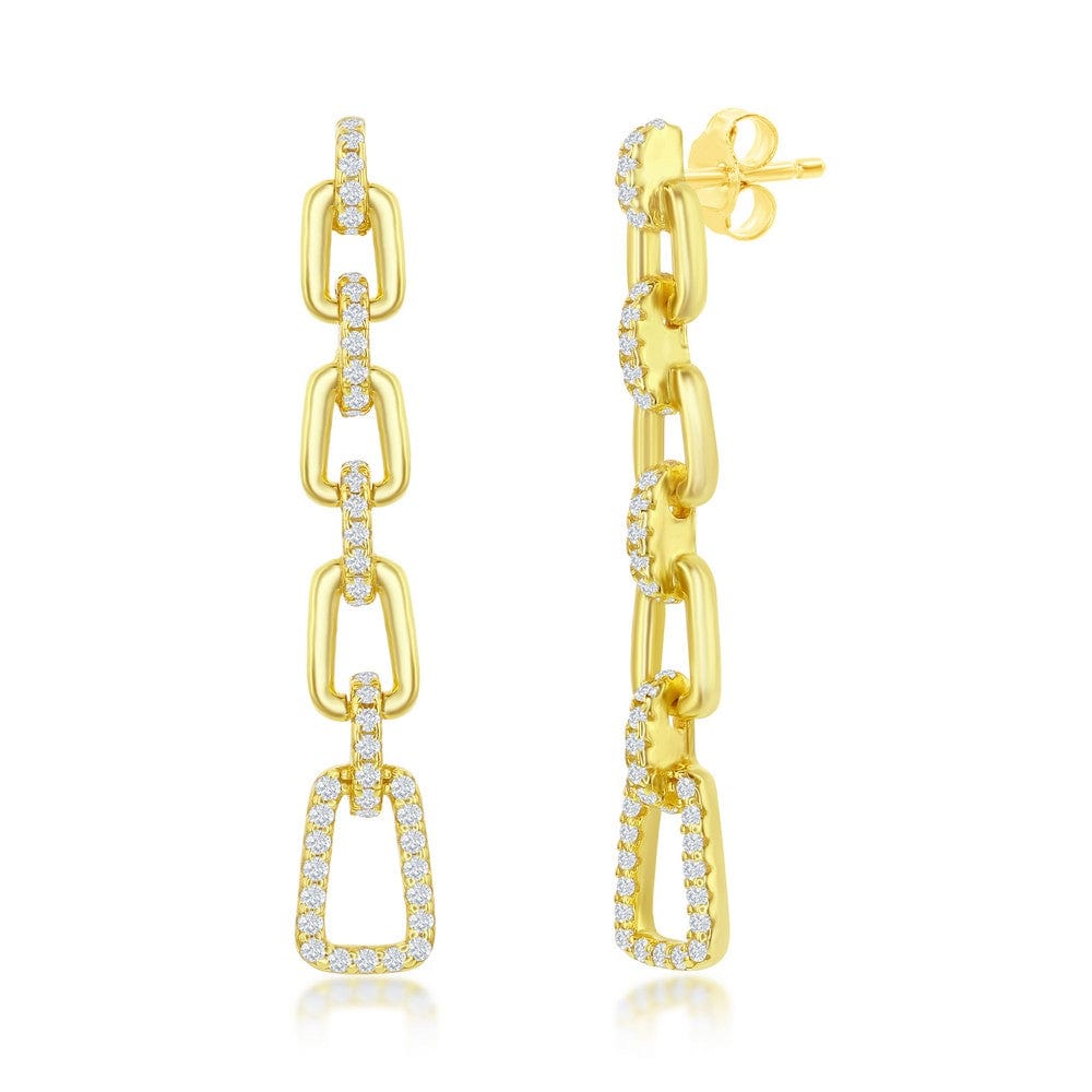 Paperclip CZ Long Earrings - Gold Plated