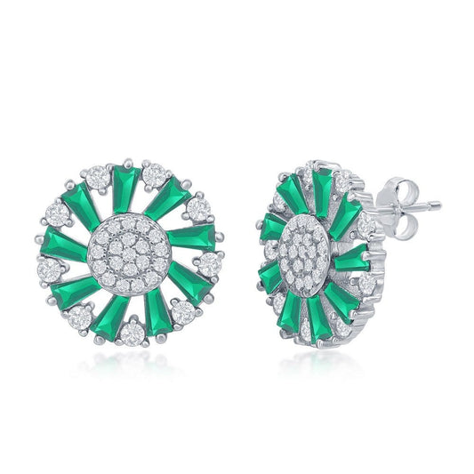 Baguette CZ Circle Earrings - Emerald