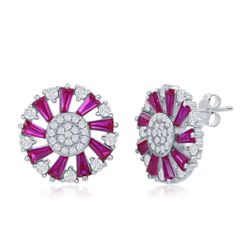 Baguette CZ Circle Earrings- Ruby