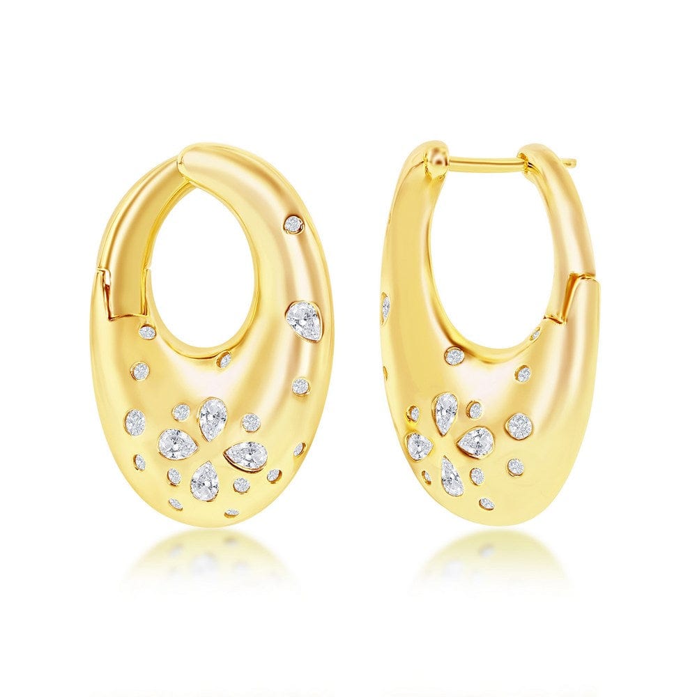 Scattered CZ Puffed Oval Earrings