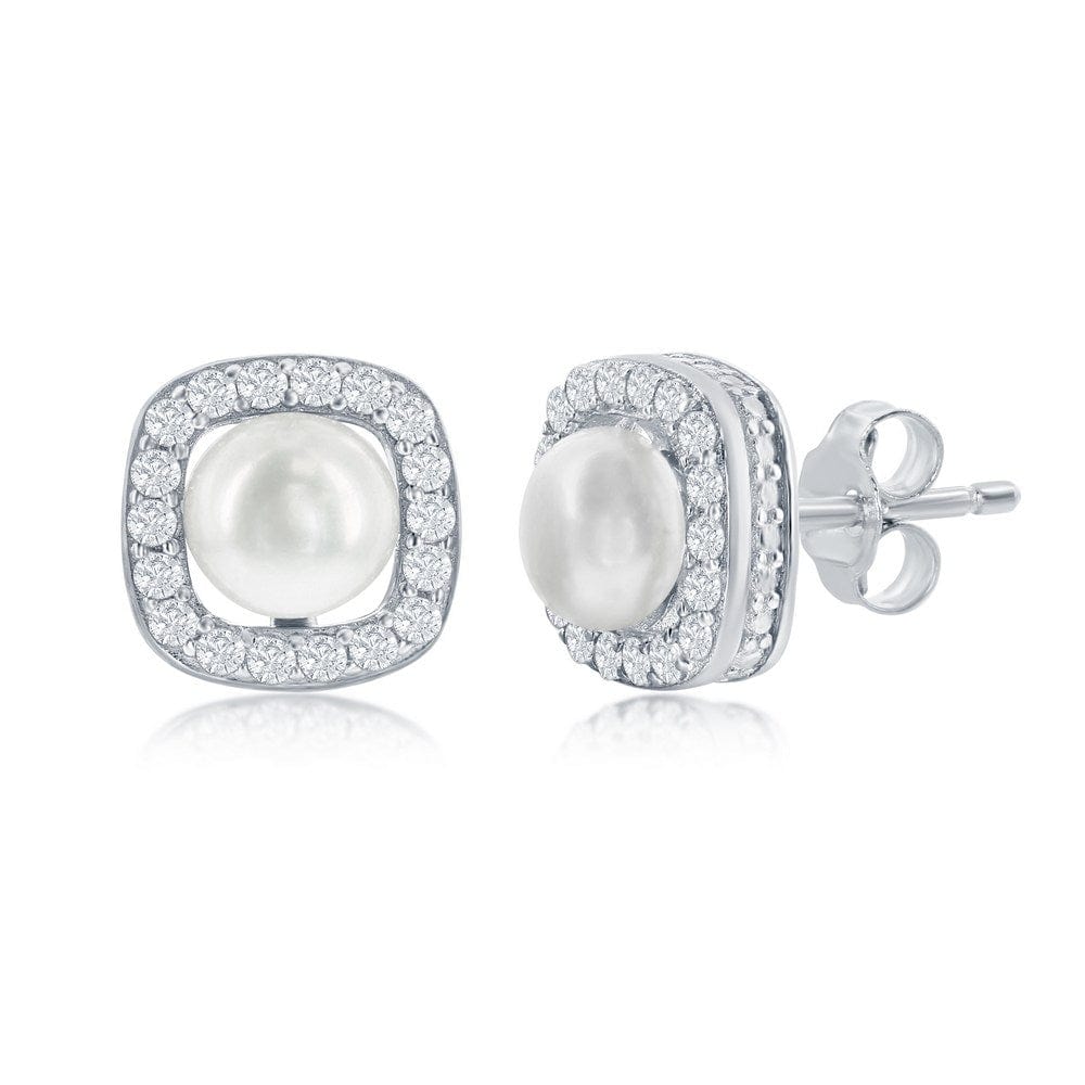 Pearl with CZ Border Earrings