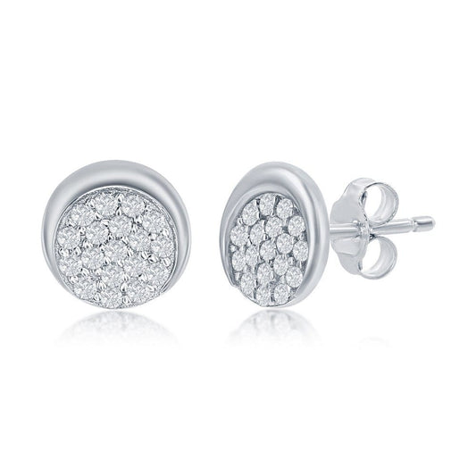 Round CZ Half Moon Stud Earrings