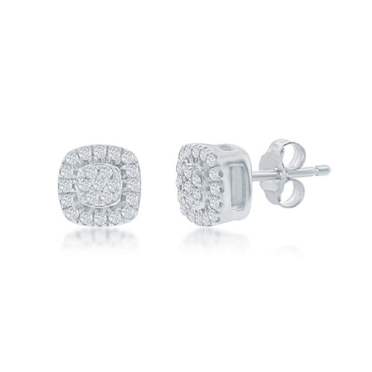 Square Halo Diamond Studs