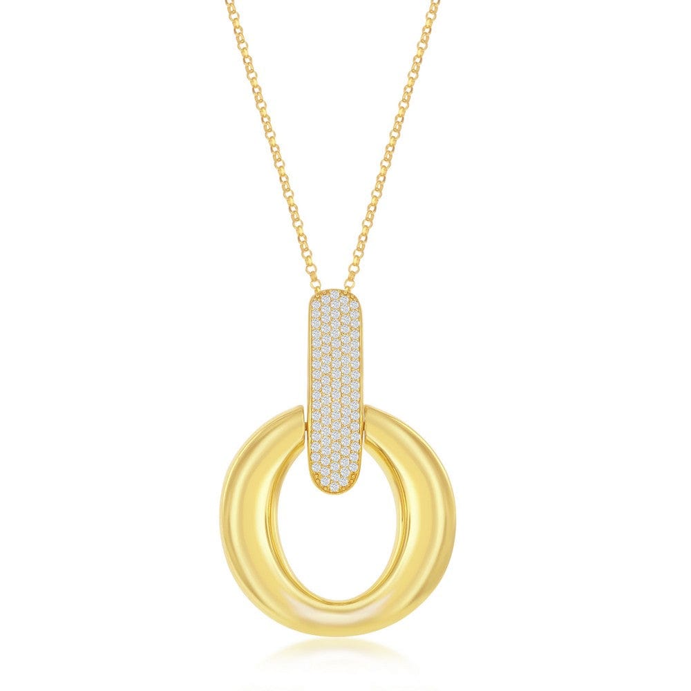 Polished Door-Knocker Pave Pendant W/Chain - Gold Plated