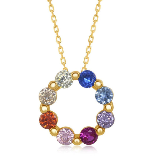 Rainbow CZ Circle Pendant- GP