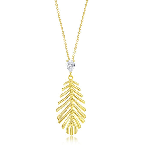 Cut-Out Leaf w/ Small Pear-Shaped CZ Necklace